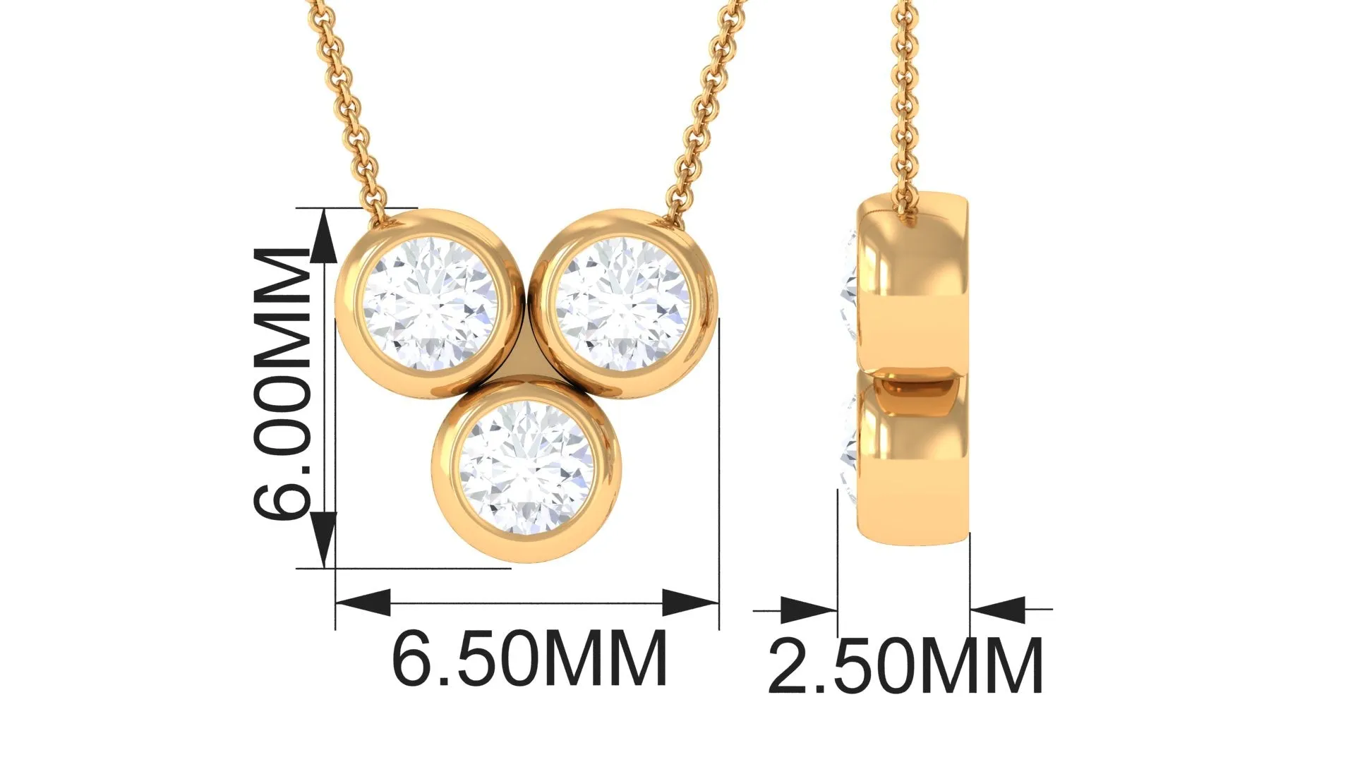 0.25 CT Round Cut Moissanite Minimal Three Stone Necklace
