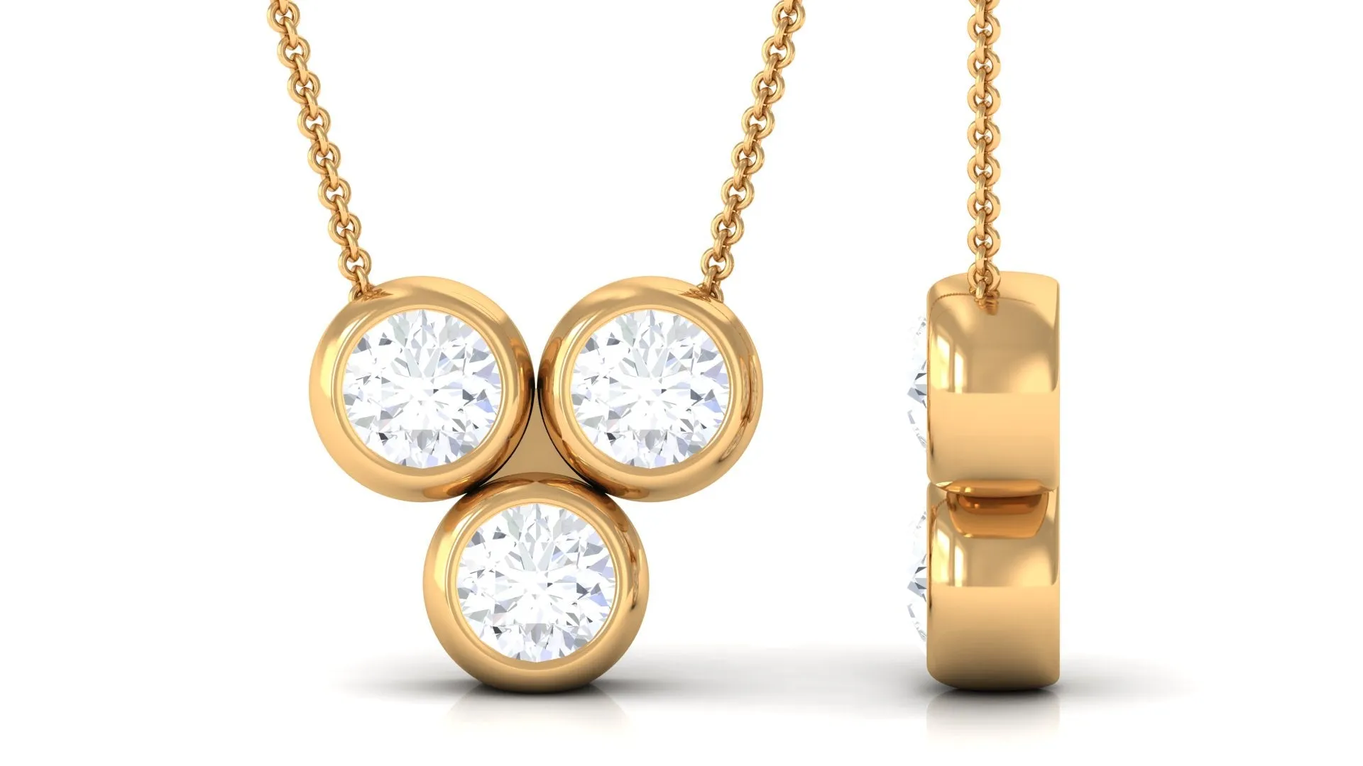 0.25 CT Round Cut Moissanite Minimal Three Stone Necklace