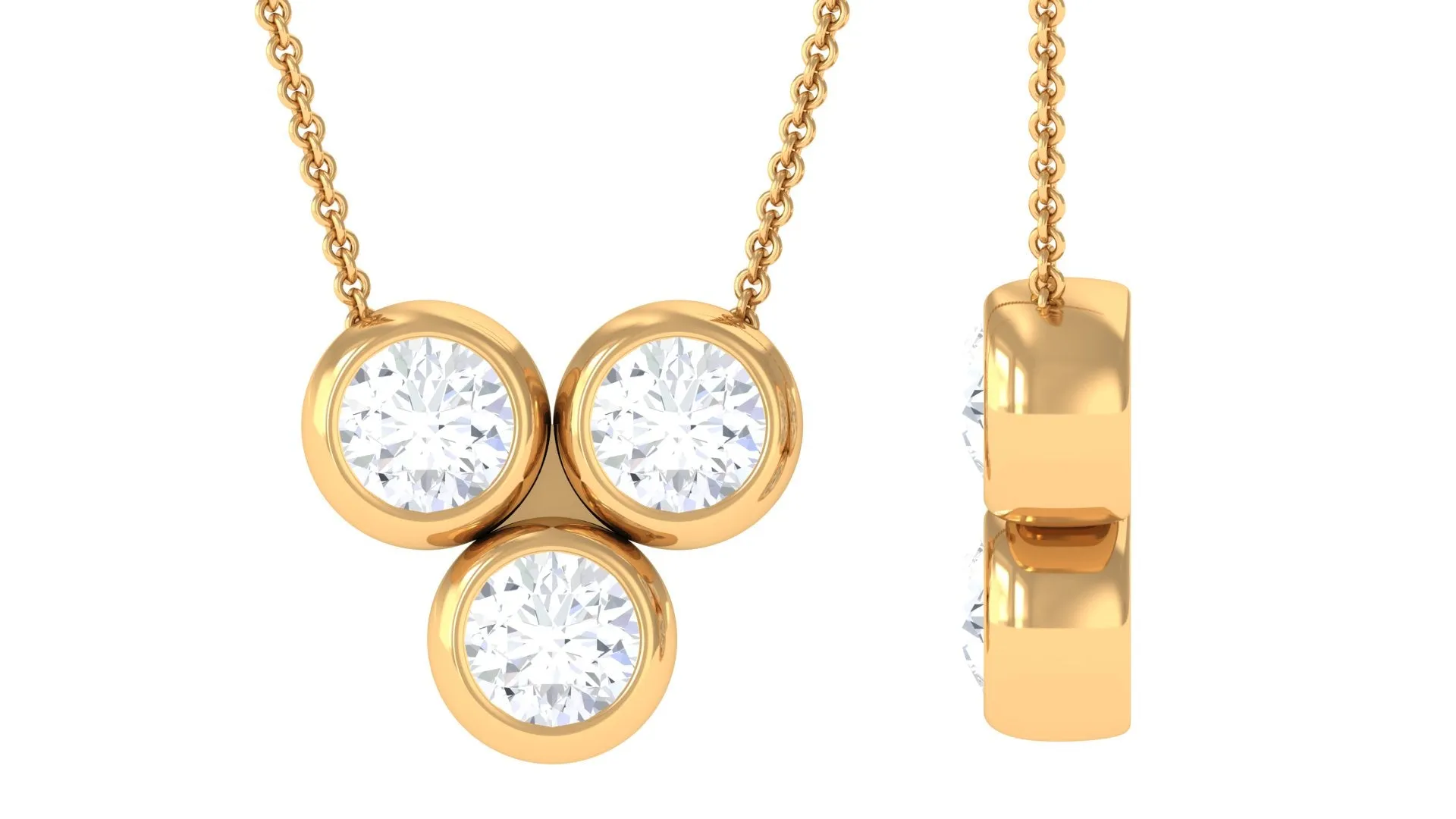 0.25 CT Round Cut Moissanite Minimal Three Stone Necklace