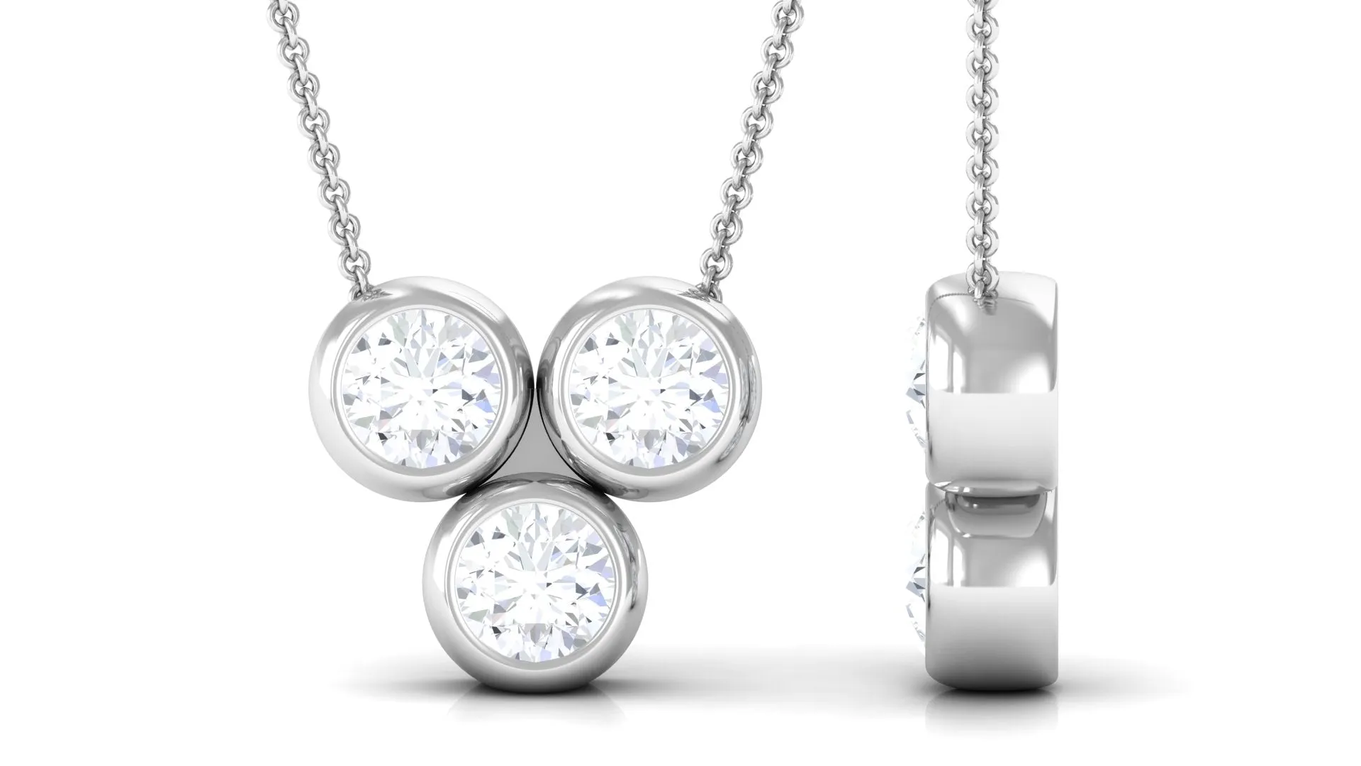 0.25 CT Round Cut Moissanite Minimal Three Stone Necklace