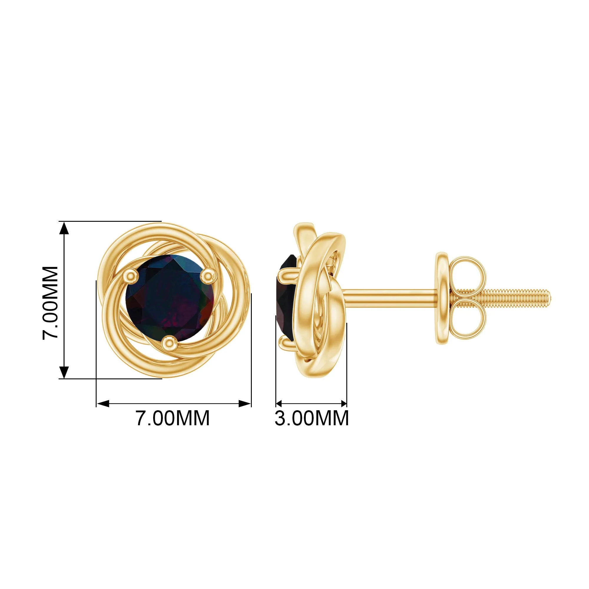 0.50 CT Natural Black Opal Solitaire Swirl Stud Earrings in Gold