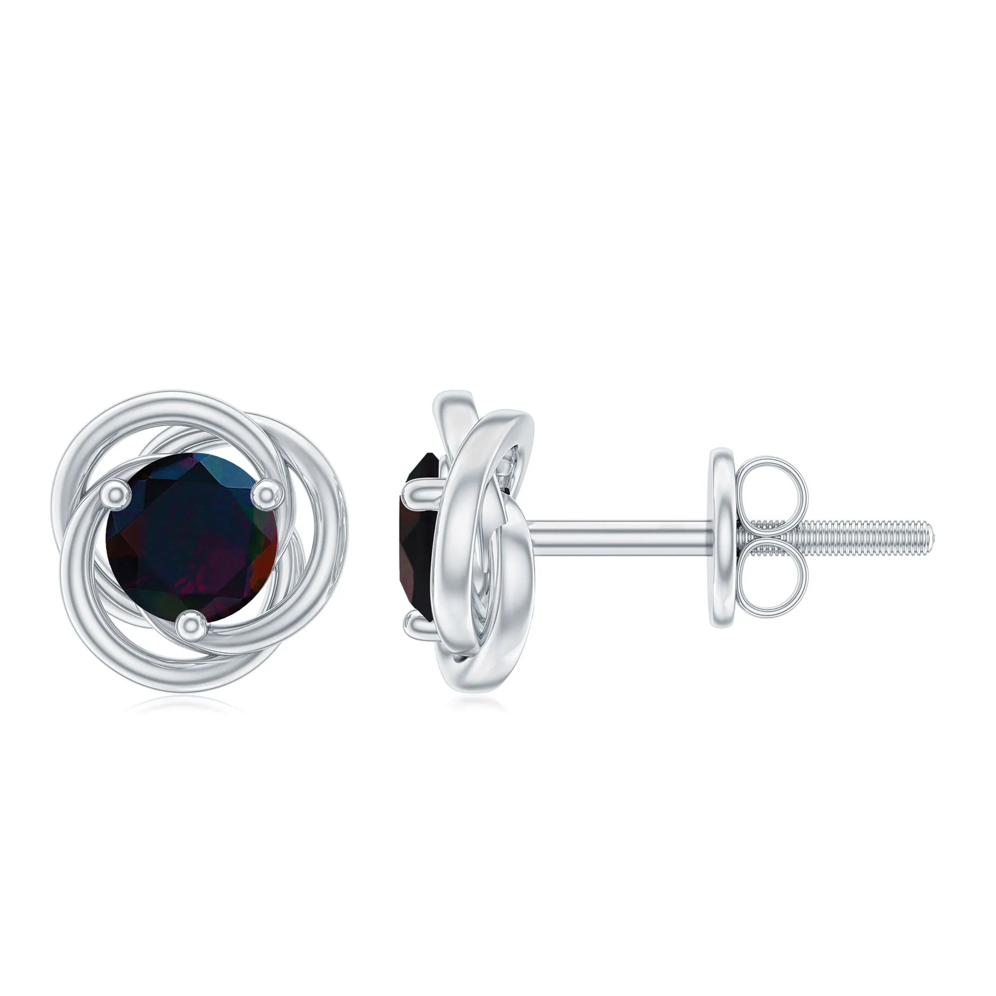 0.50 CT Natural Black Opal Solitaire Swirl Stud Earrings in Gold