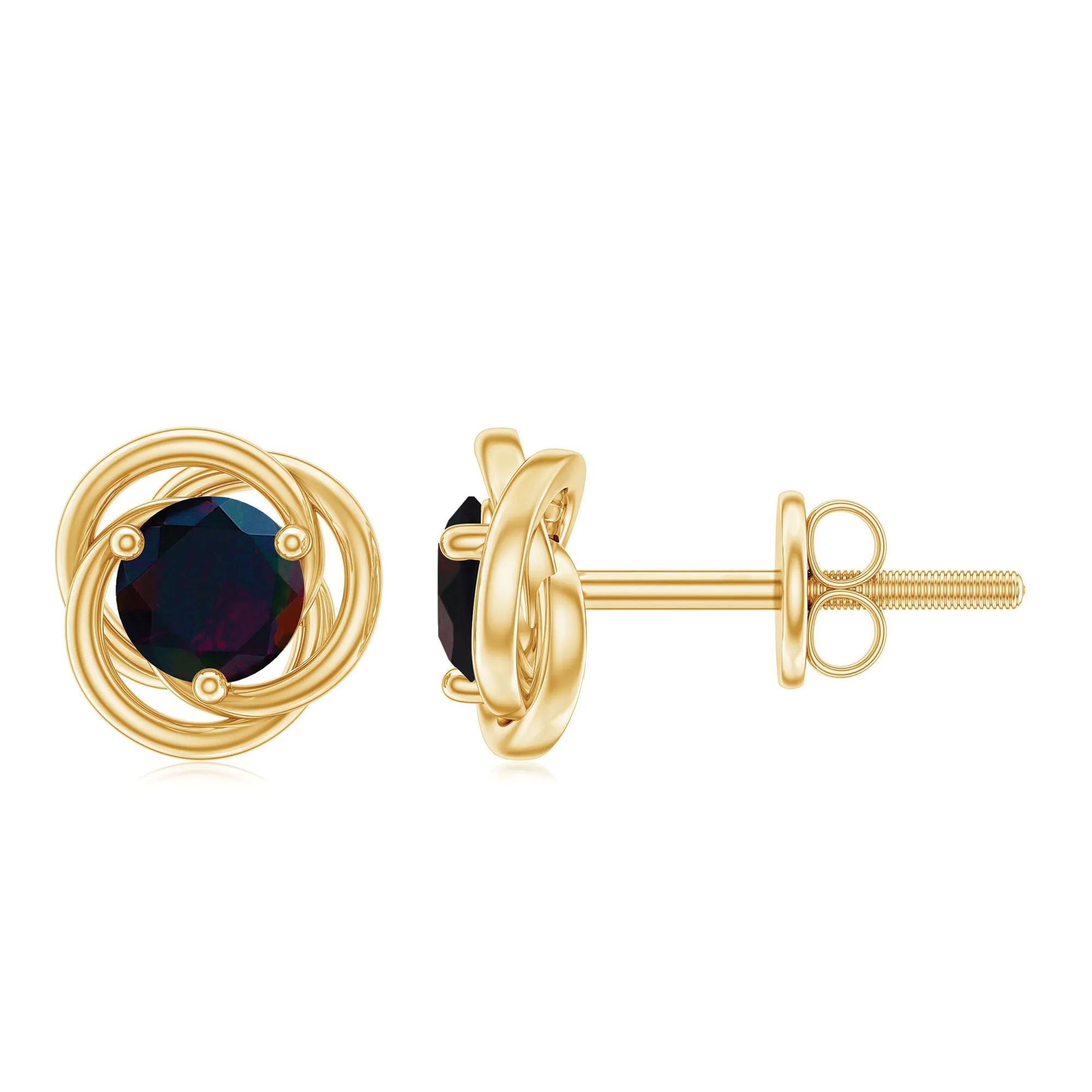 0.50 CT Natural Black Opal Solitaire Swirl Stud Earrings in Gold