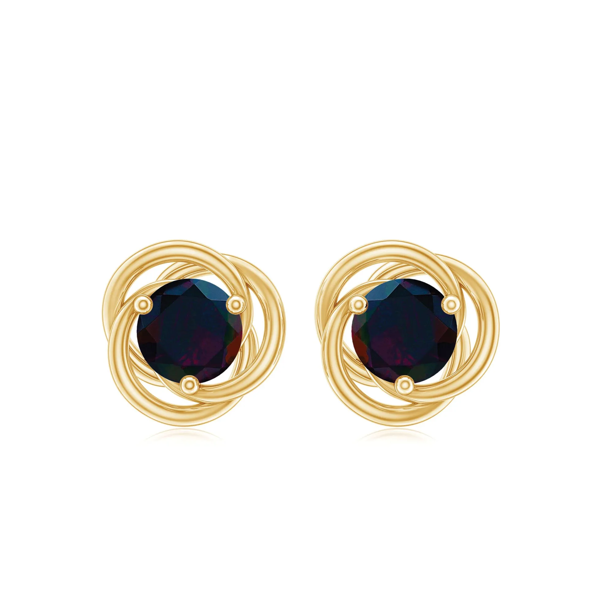 0.50 CT Natural Black Opal Solitaire Swirl Stud Earrings in Gold