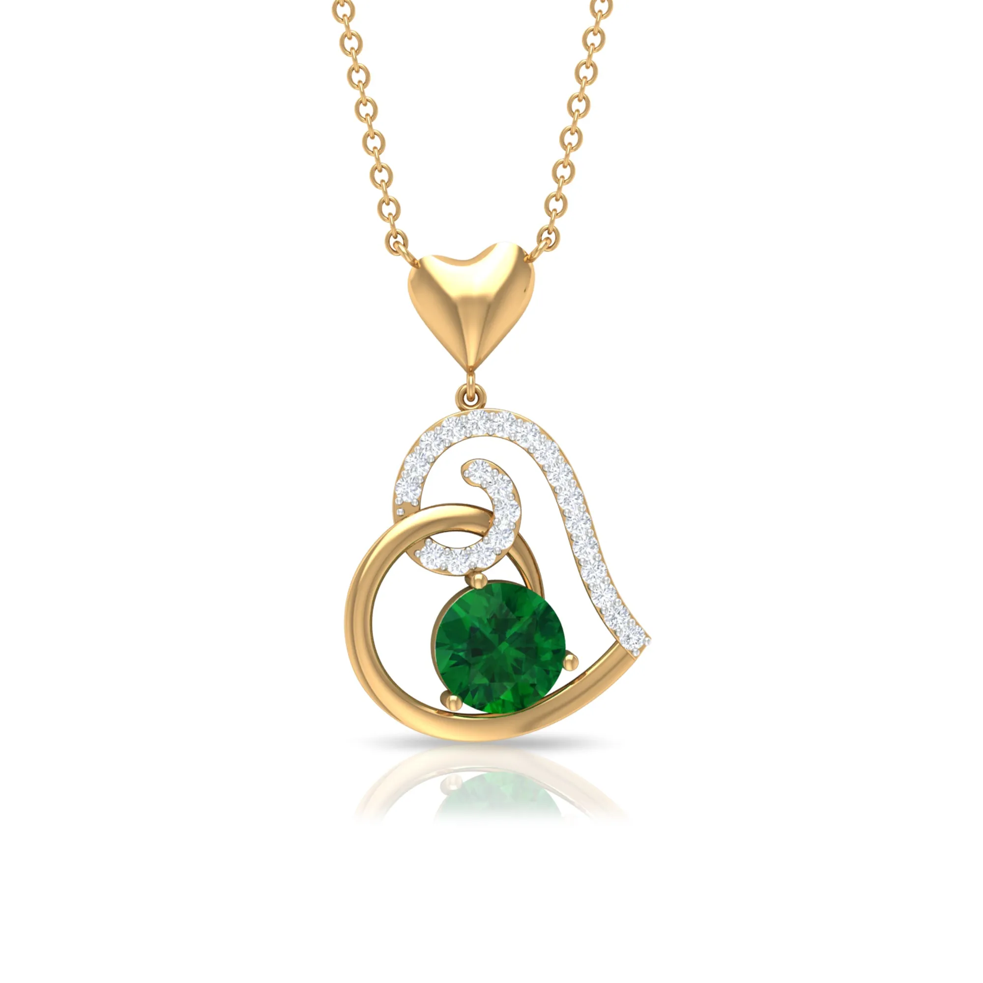 1 CT Emerald and Diamond Heart Drop Pendant