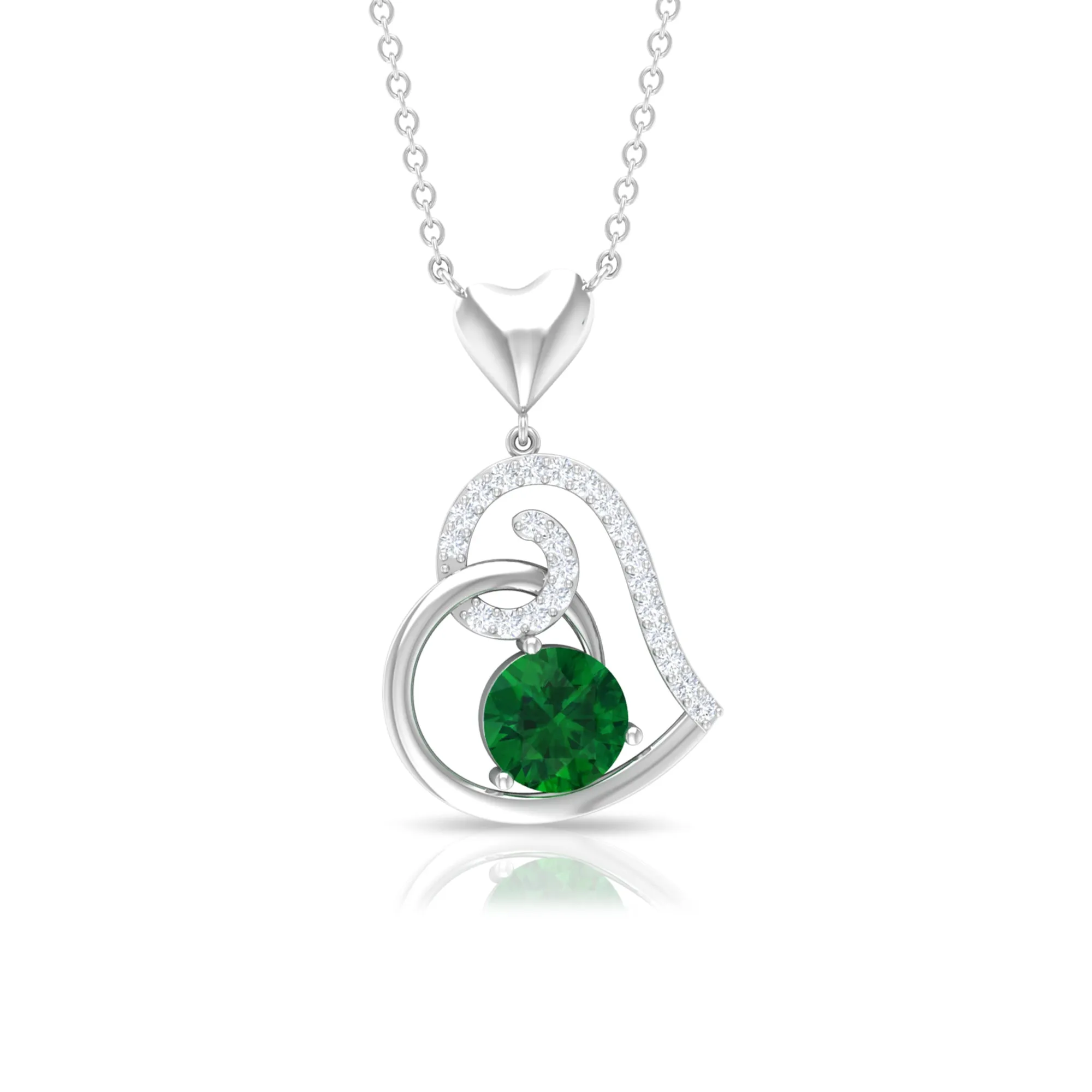 1 CT Emerald and Diamond Heart Drop Pendant