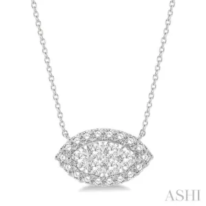 1 ctw Marquise Shape Round Cut Diamond Lovebright Necklace in 14K White Gold