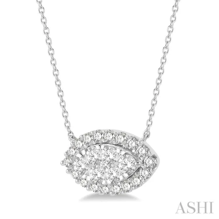 1 ctw Marquise Shape Round Cut Diamond Lovebright Necklace in 14K White Gold