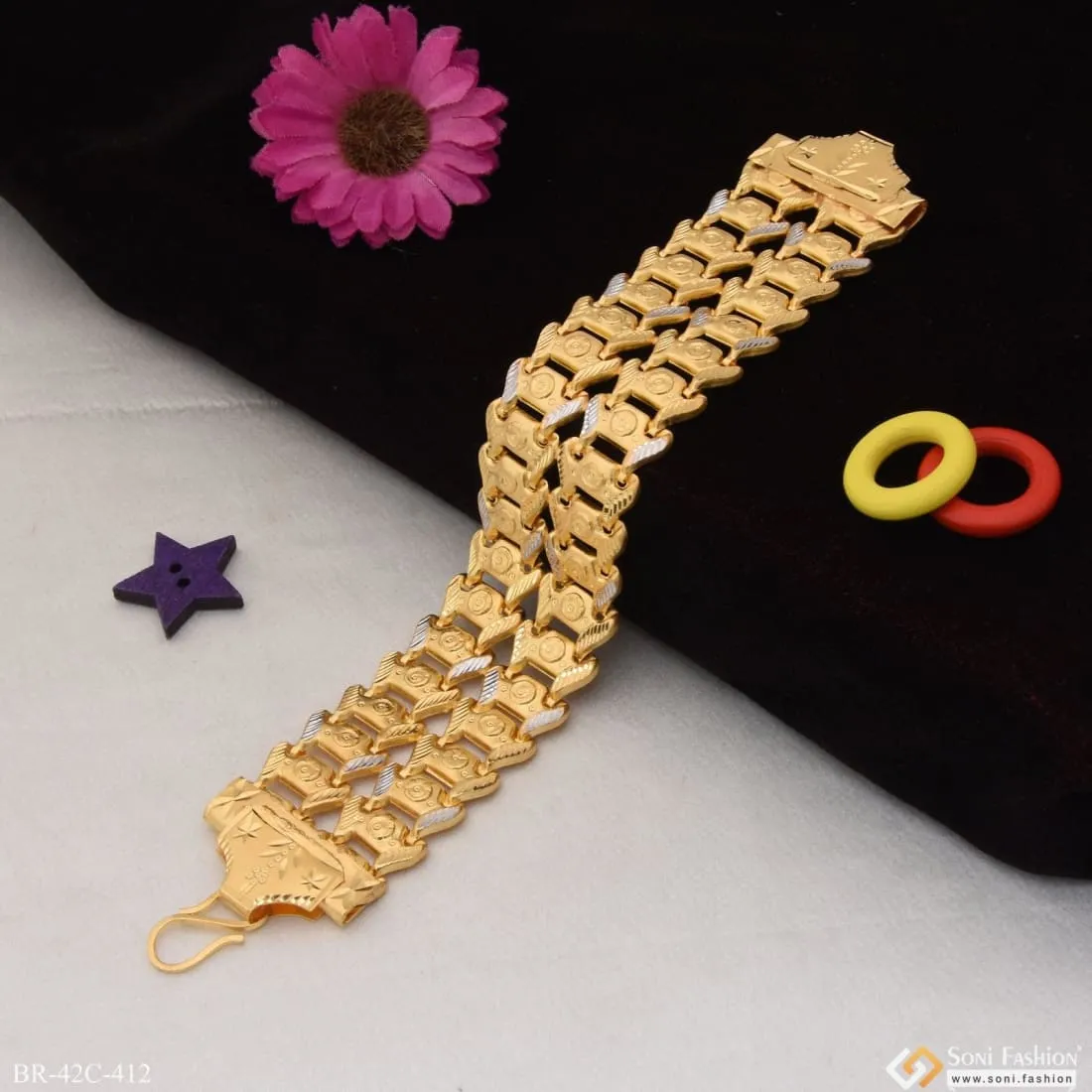 1 Gram Gold Plated 2 Line Pokal Finely Detailed Design Bracelet for Men - Style C412