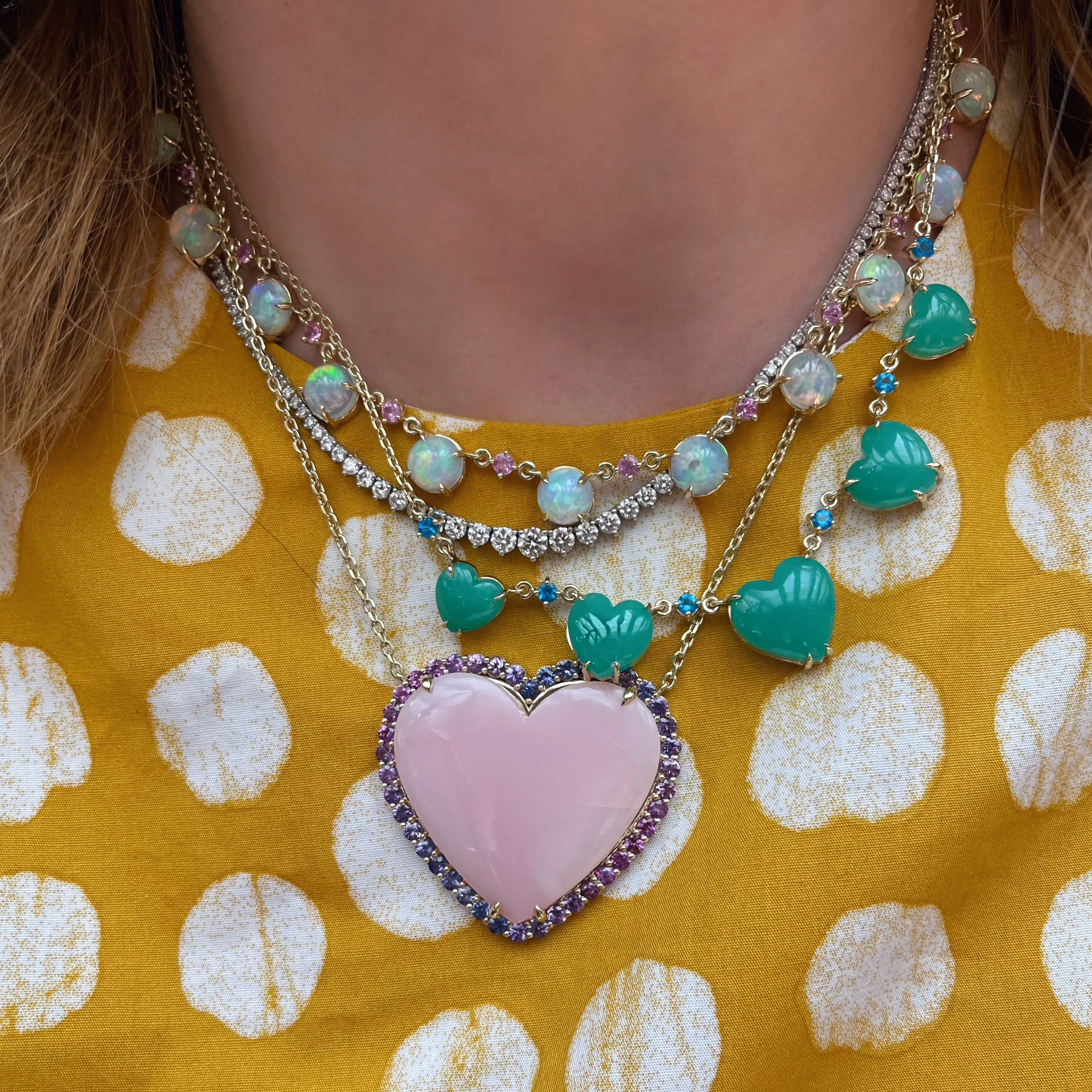 11 Stone Opal & Pink Sapphire Lady Necklace