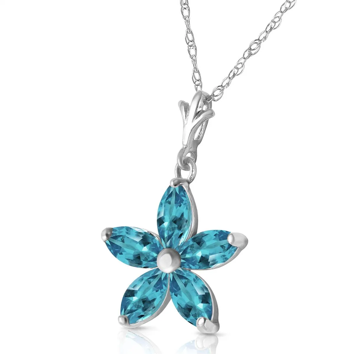 1.4 Carat 14K Solid White Gold Happy Days Blue Topaz Necklace