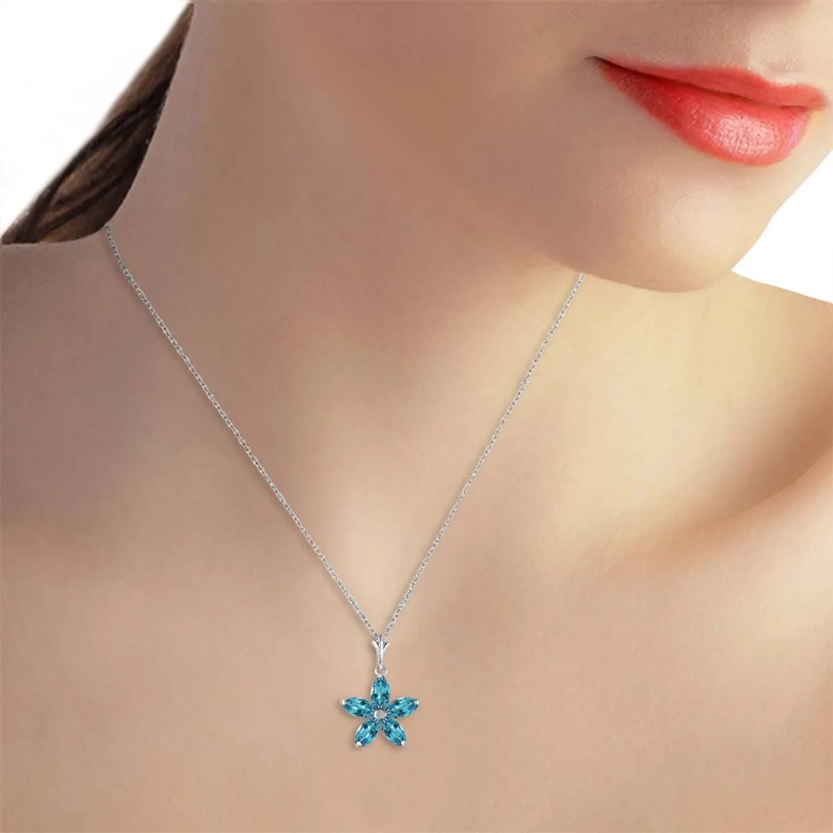 1.4 Carat 14K Solid White Gold Happy Days Blue Topaz Necklace