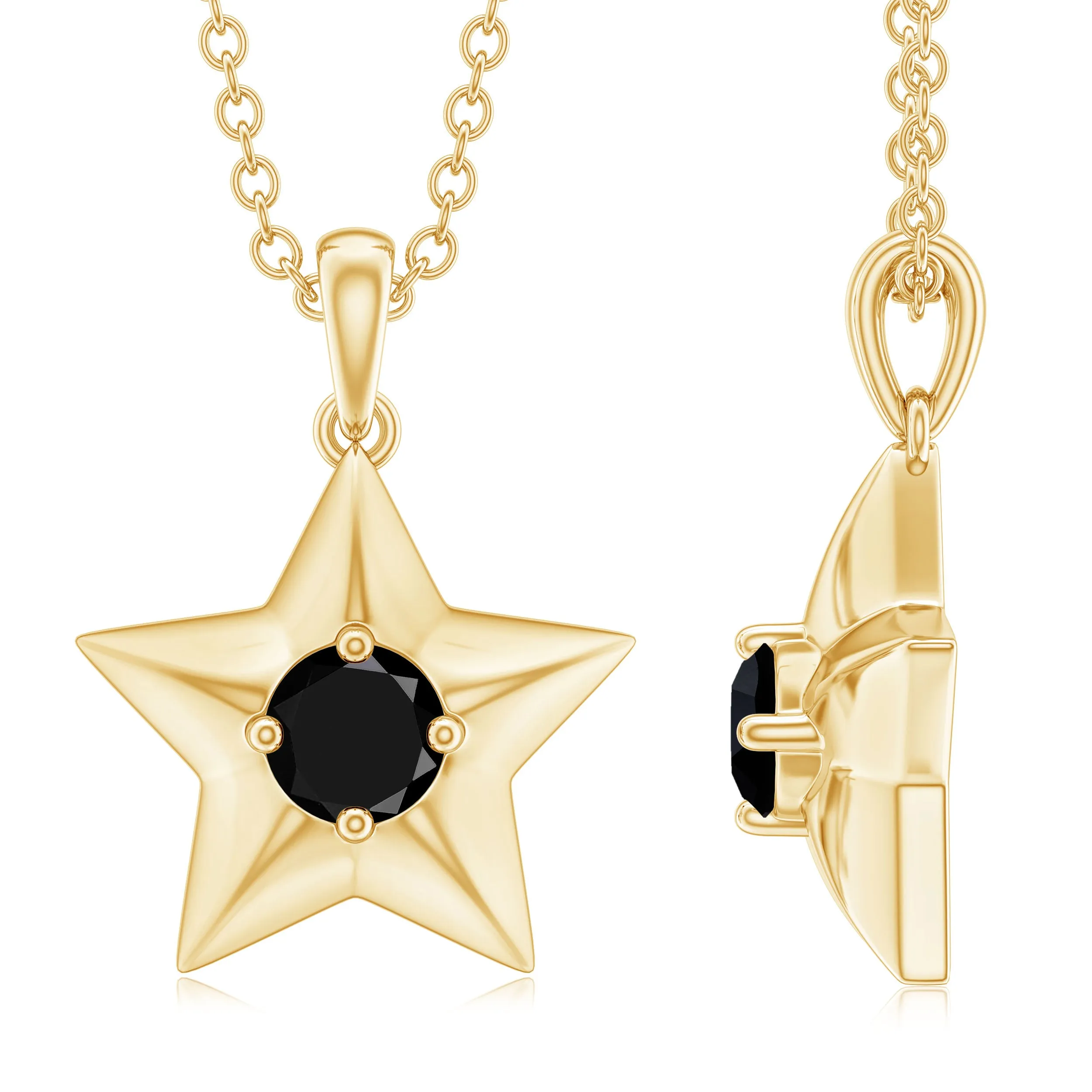 1/4 CT Black Onyx and Gold Star Pendant