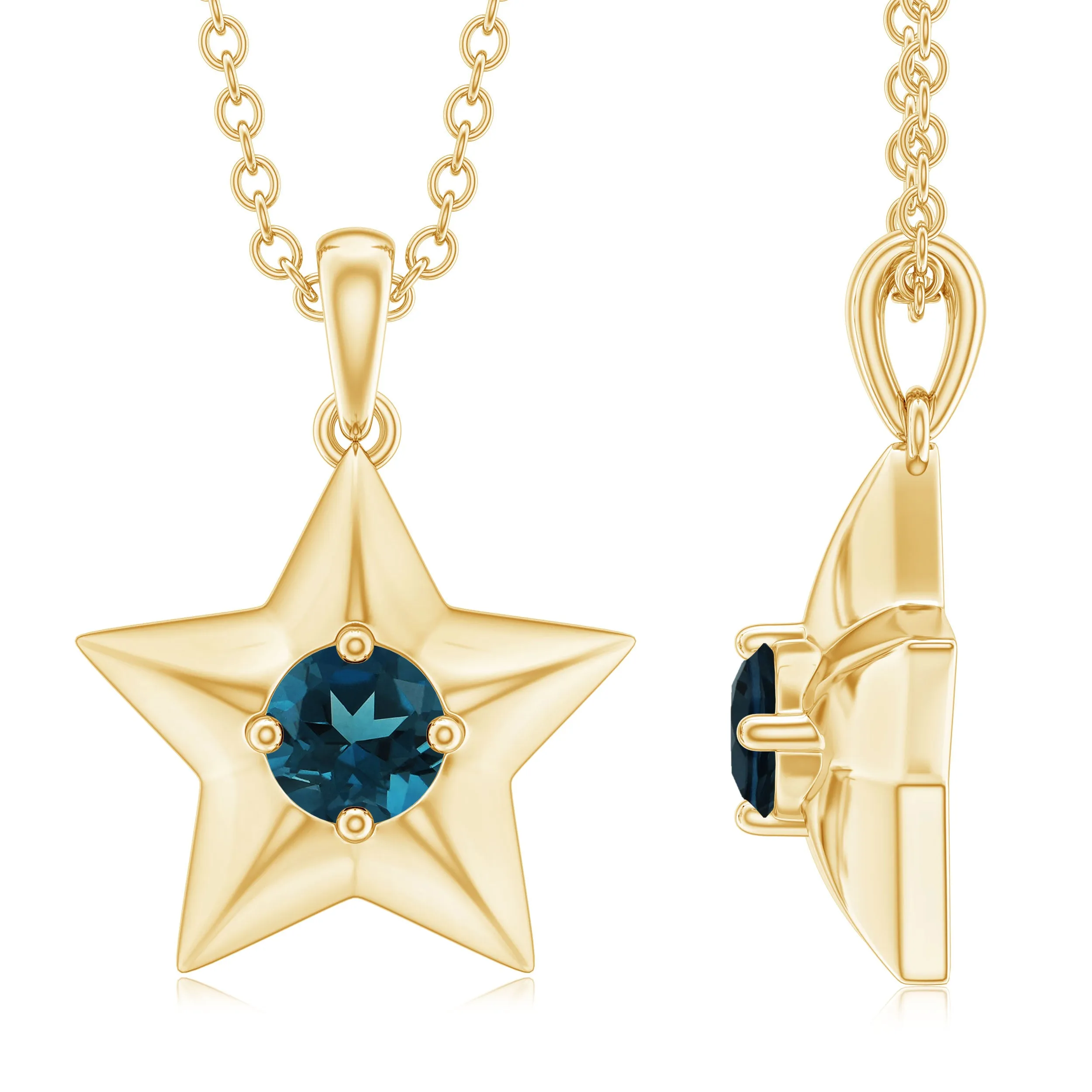 1/4 CT London Blue Topaz and Gold Star Pendant for Women
