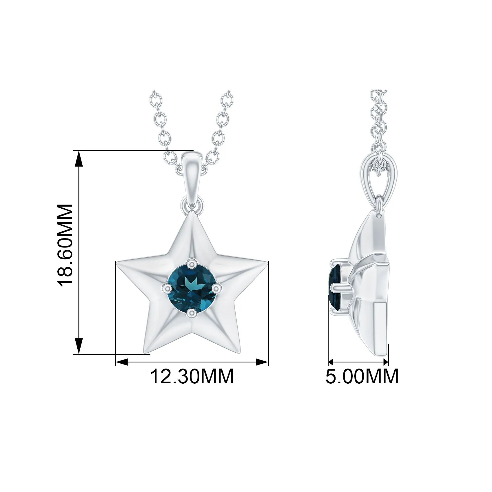 1/4 CT London Blue Topaz and Gold Star Pendant for Women
