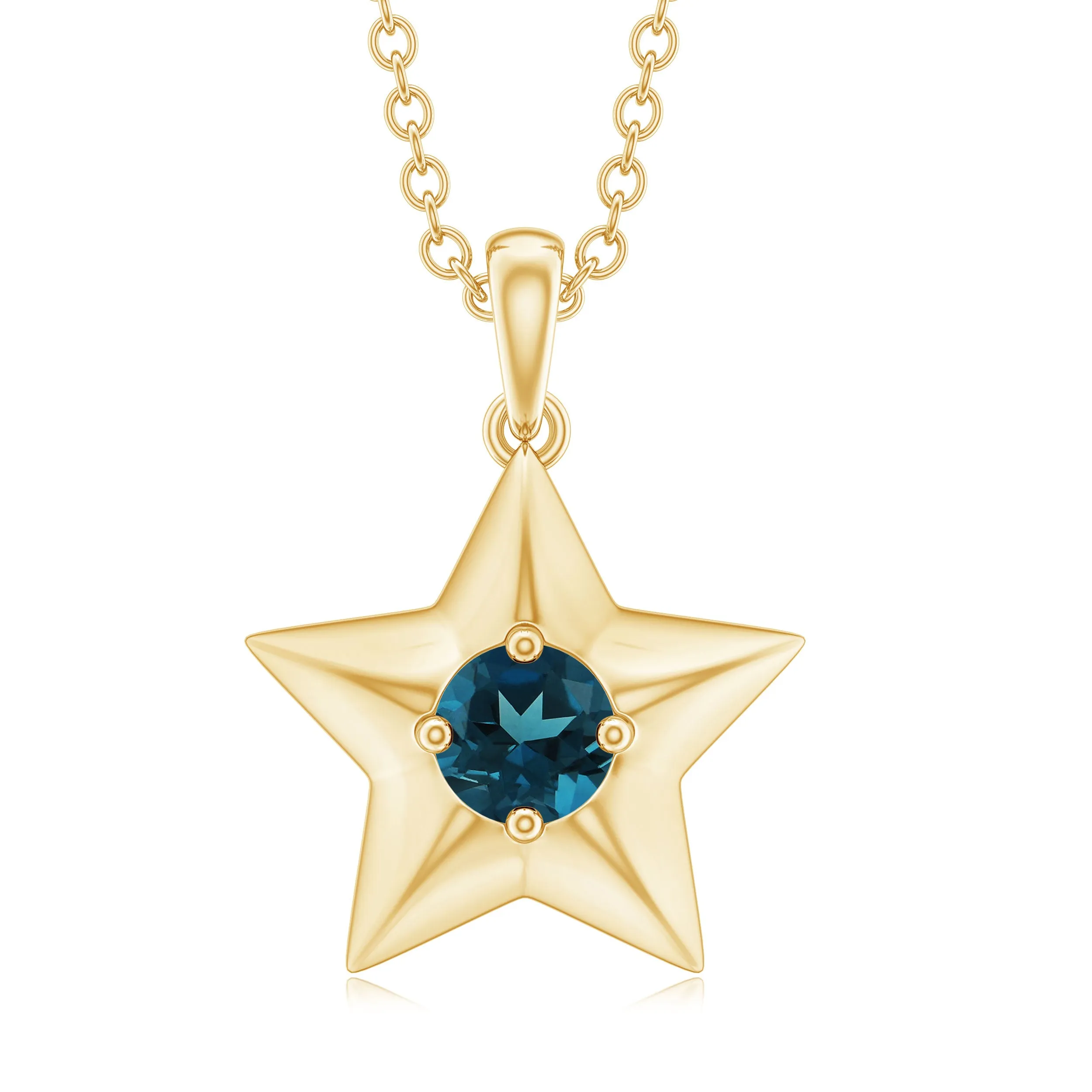 1/4 CT London Blue Topaz and Gold Star Pendant for Women