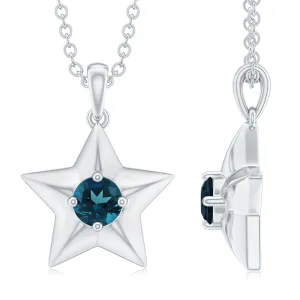 1/4 CT London Blue Topaz and Gold Star Pendant for Women