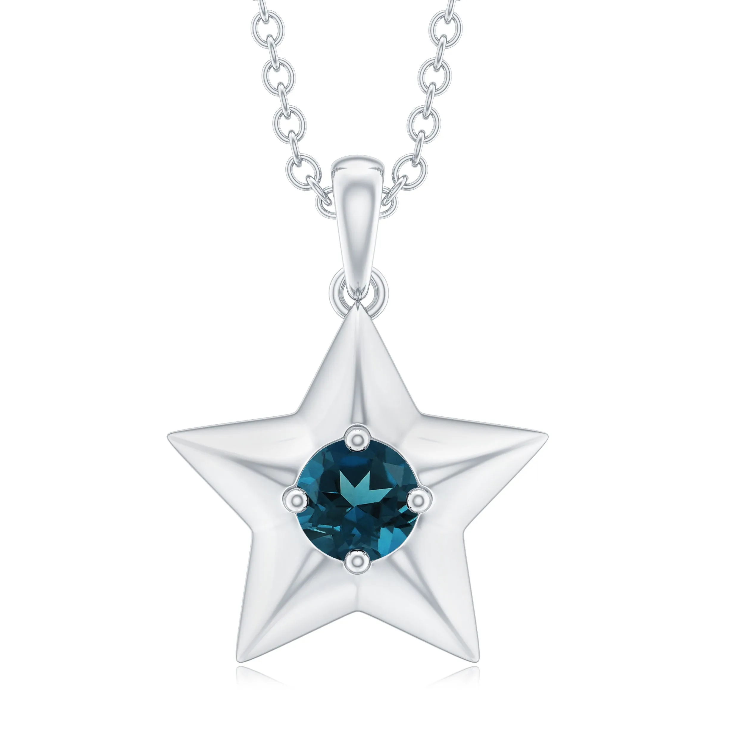 1/4 CT London Blue Topaz and Gold Star Pendant for Women