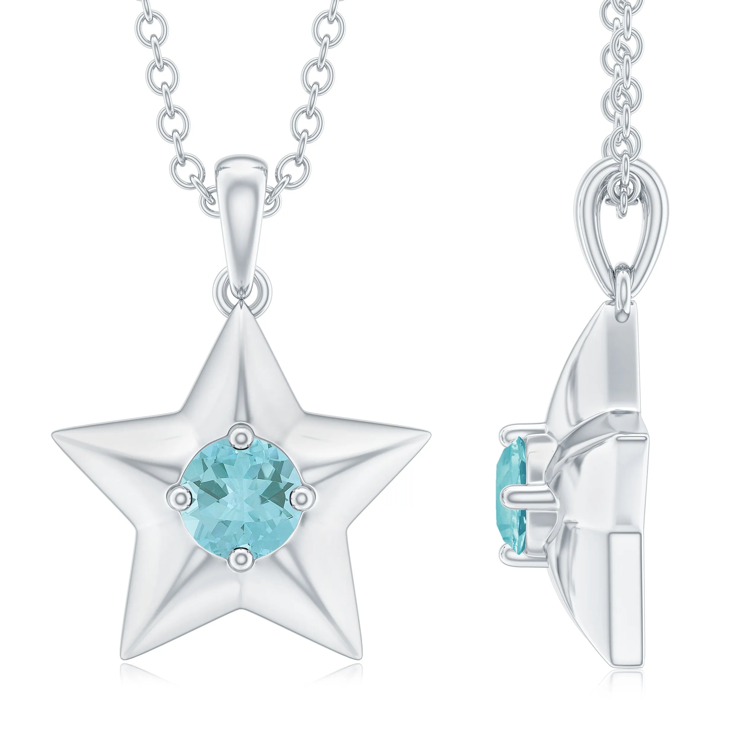 1/4 CT Sky Blue Topaz and Gold Star Pendant Necklace