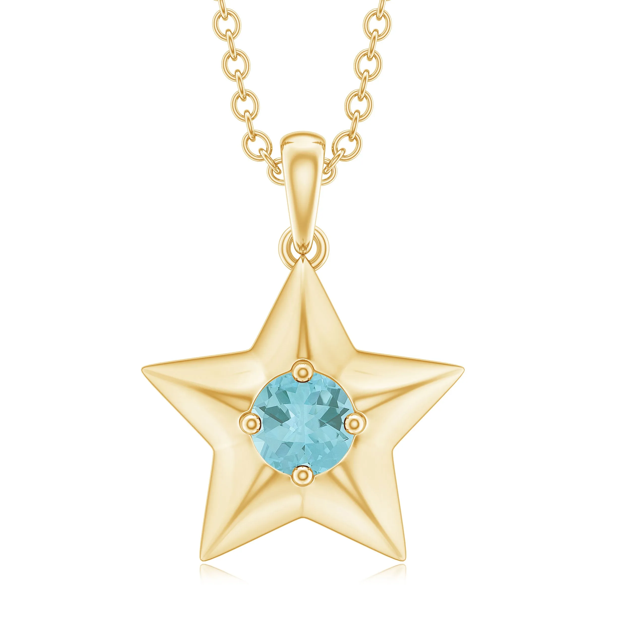 1/4 CT Sky Blue Topaz and Gold Star Pendant Necklace