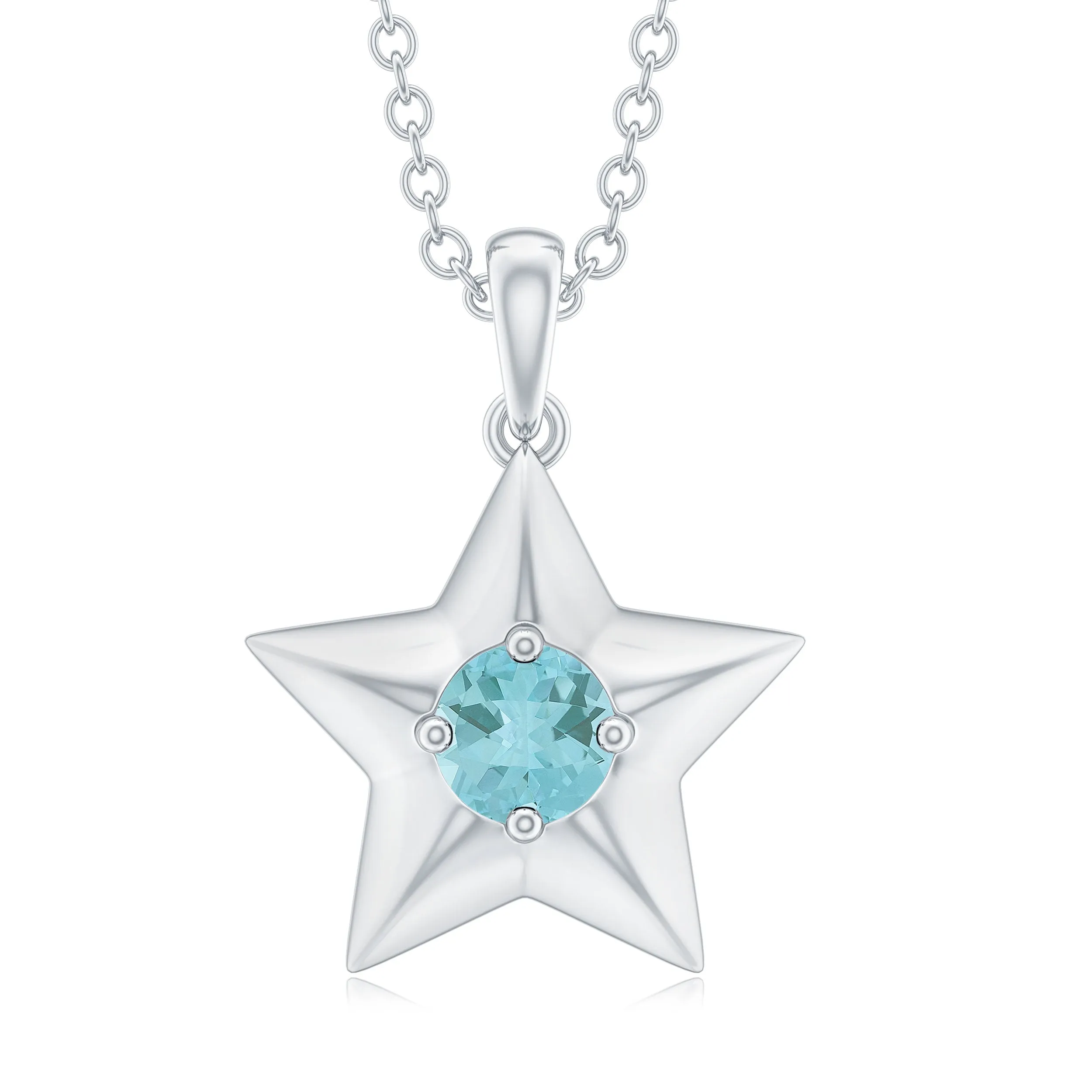 1/4 CT Sky Blue Topaz and Gold Star Pendant Necklace