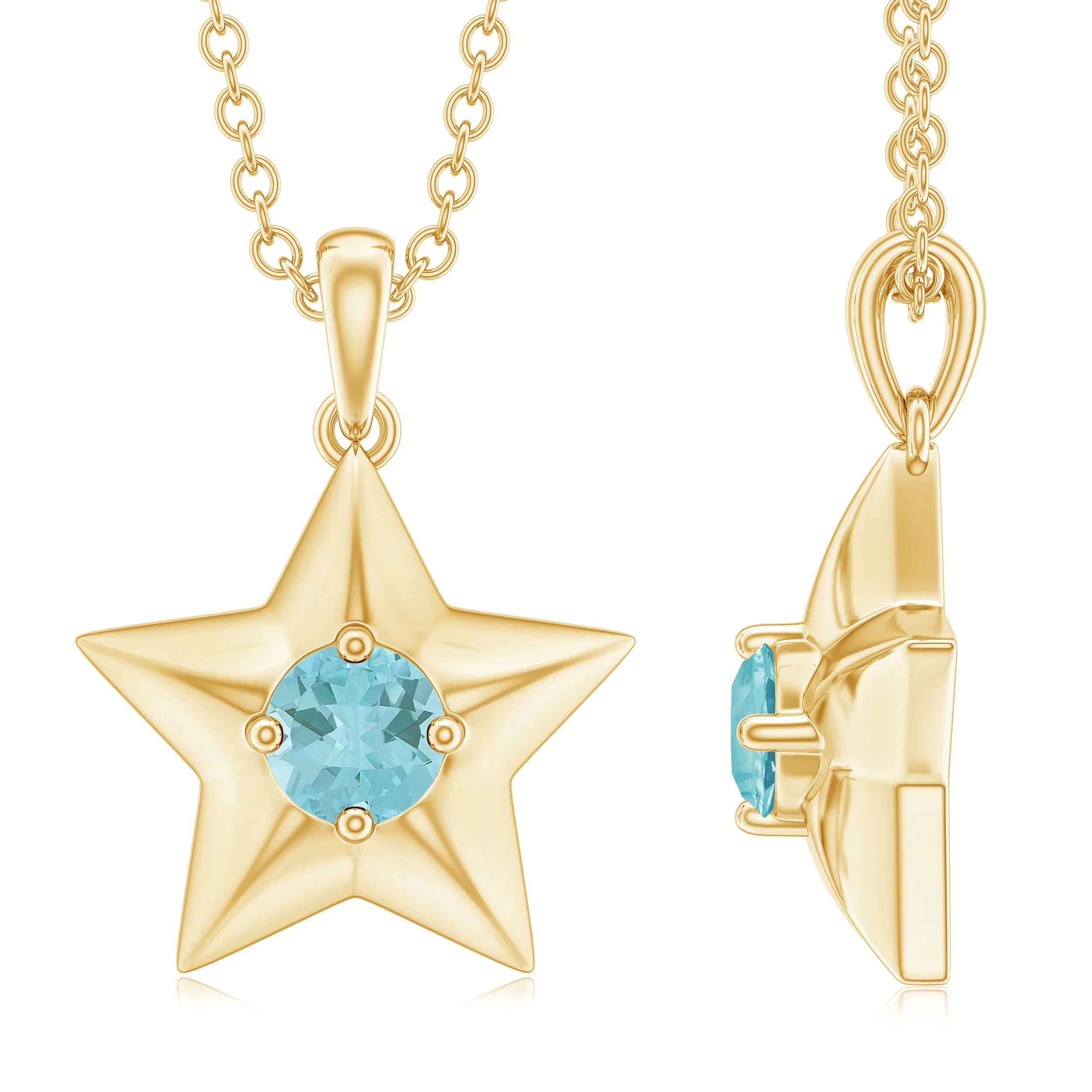 1/4 CT Sky Blue Topaz and Gold Star Pendant Necklace