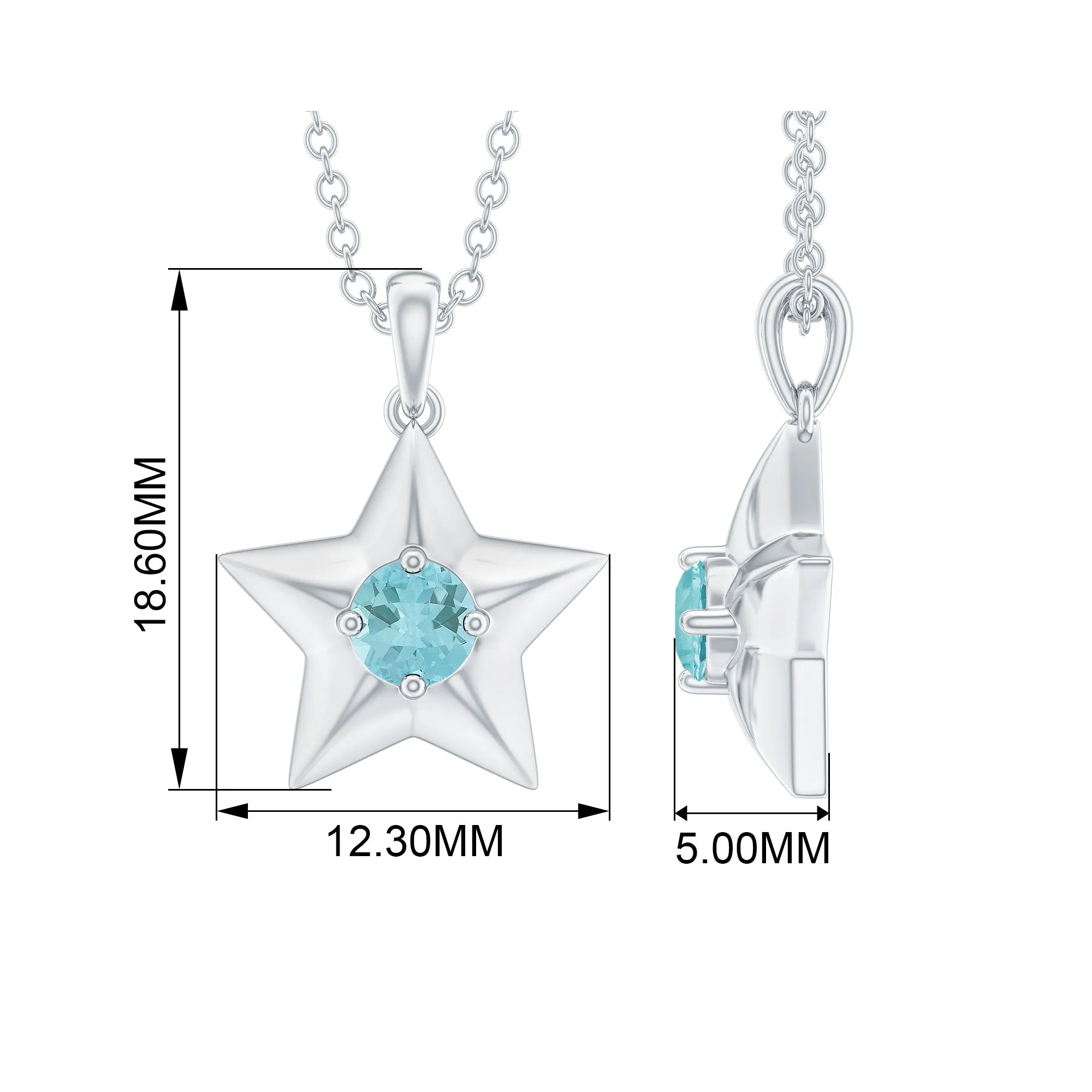 1/4 CT Sky Blue Topaz and Gold Star Pendant Necklace