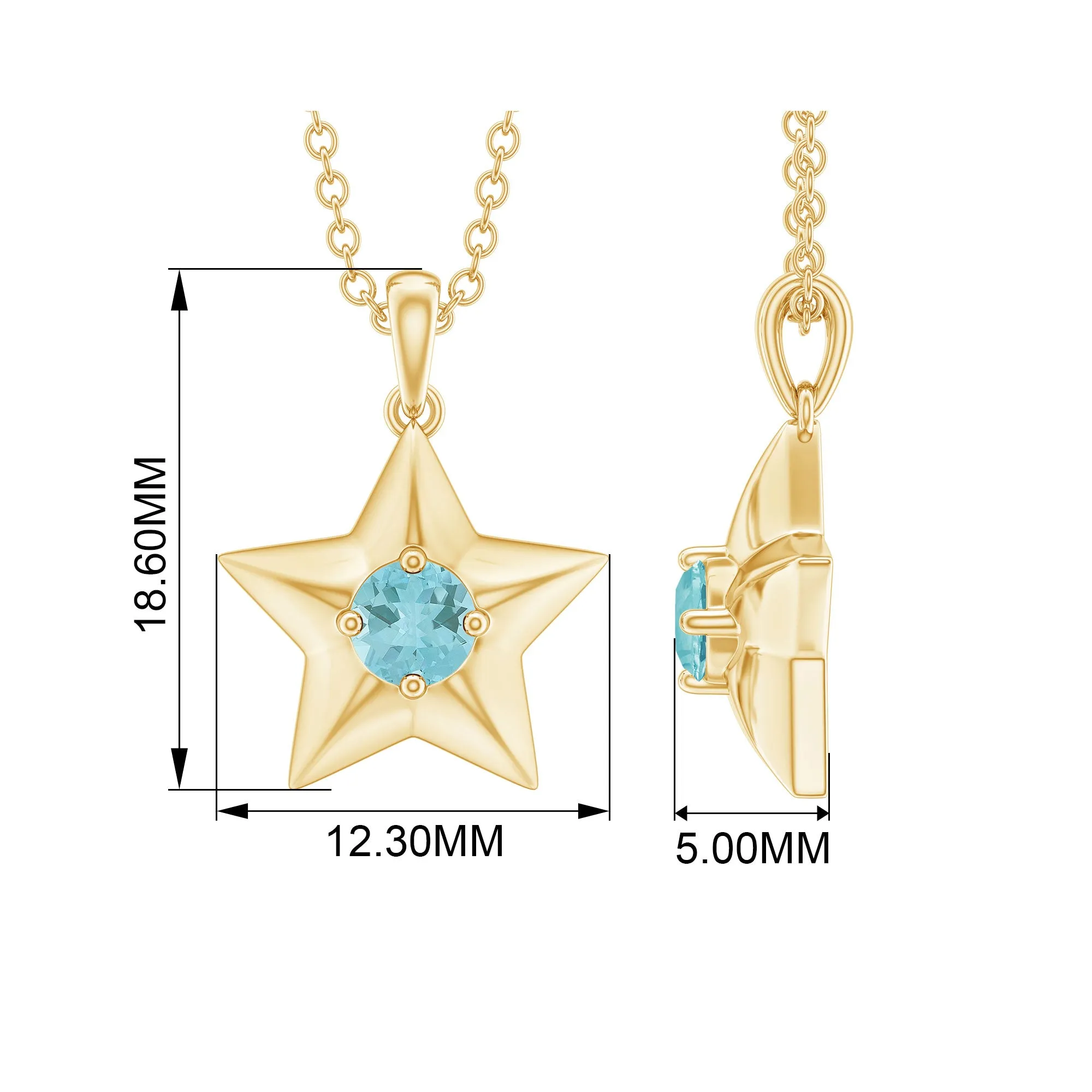 1/4 CT Sky Blue Topaz and Gold Star Pendant Necklace