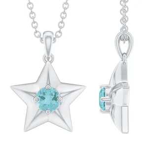 1/4 CT Sky Blue Topaz and Gold Star Pendant Necklace