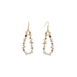 14 Karat Gold Plated Pear Shaped Beaded Stone Earrings