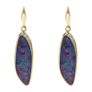 14K Gold Black Opal and Diamond Drop Earrings