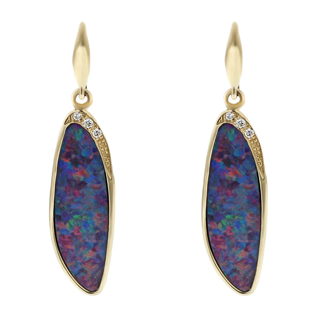 14K Gold Black Opal and Diamond Drop Earrings
