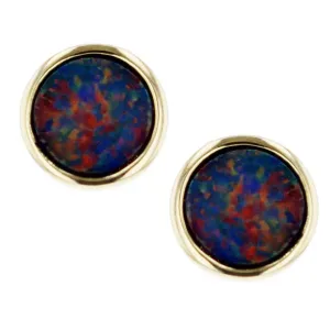 14K Gold Black Opal Doublet Stud Earrings