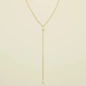14K Gold-Filled Dainty Pearl Lariat Necklace