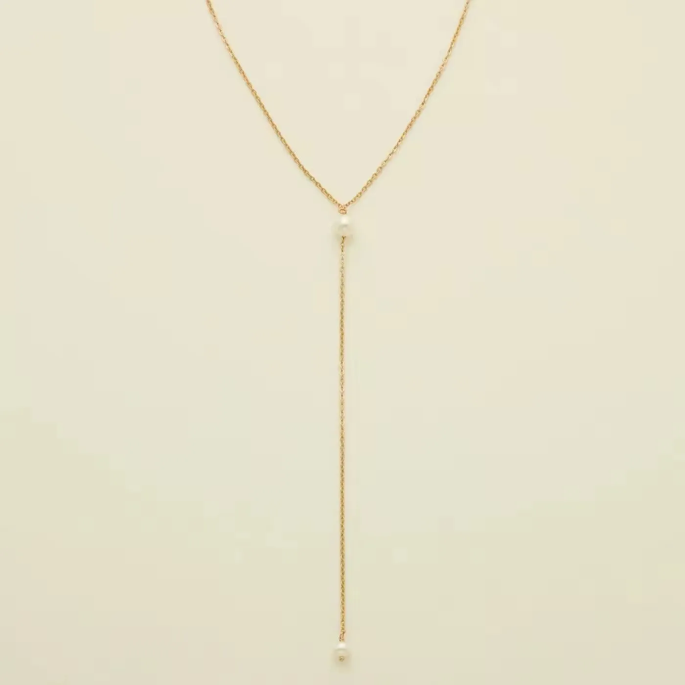 14K Gold-Filled Dainty Pearl Lariat Necklace