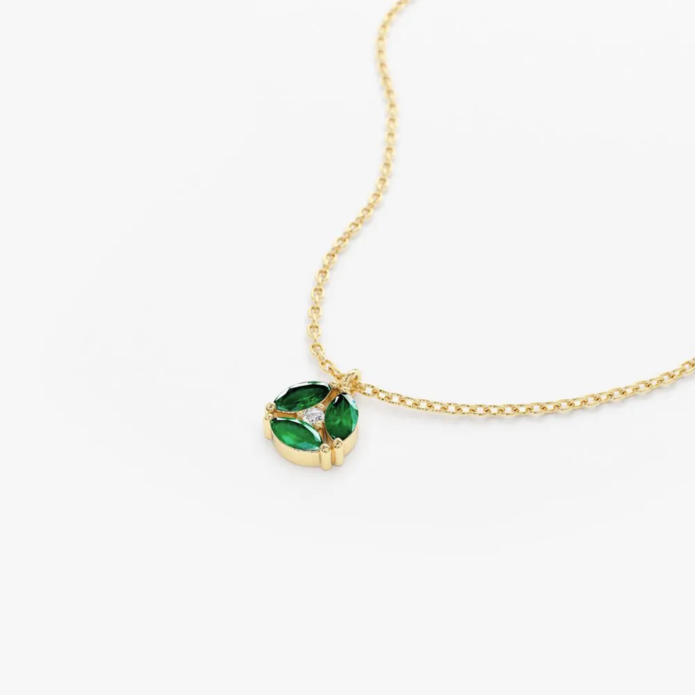 14K Gold Marquise Emerald Cluster Necklace
