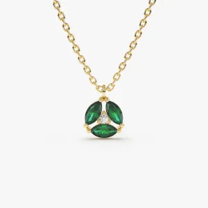 14K Gold Marquise Emerald Cluster Necklace