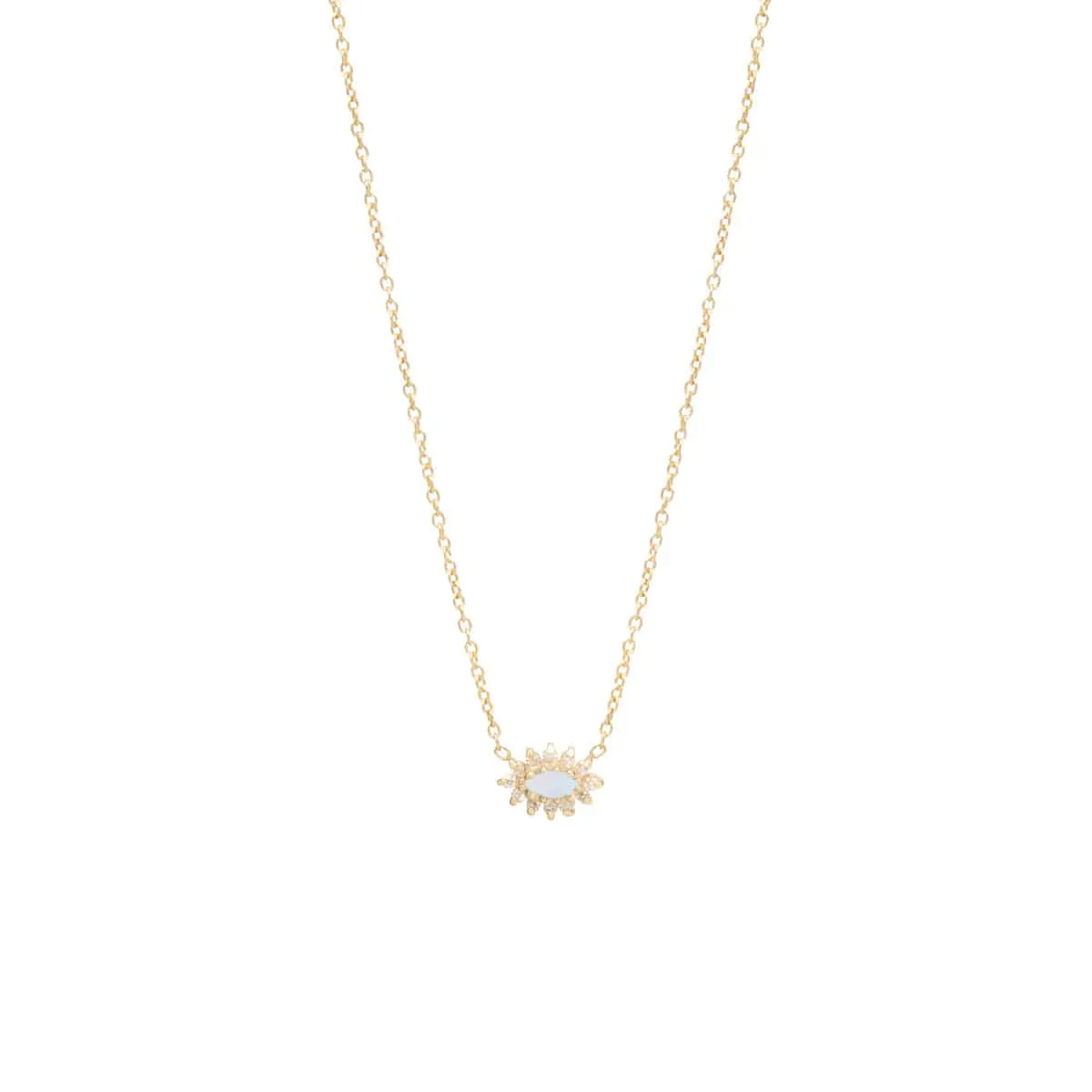 14K Gold Small Marquise Opal Cluster Necklace with Surround of White Diamonds