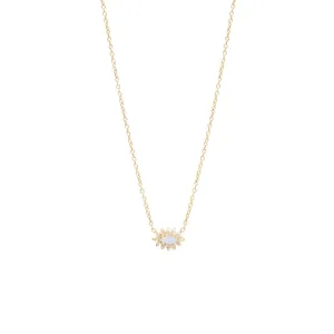 14K Gold Small Marquise Opal Cluster Necklace with Surround of White Diamonds