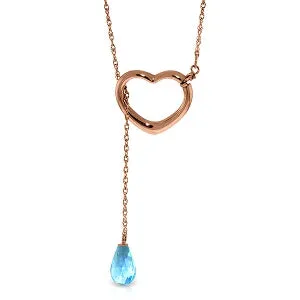 14K Solid Rose Gold Heart Necklace w/ Drop Briolette Natural Blue Topaz