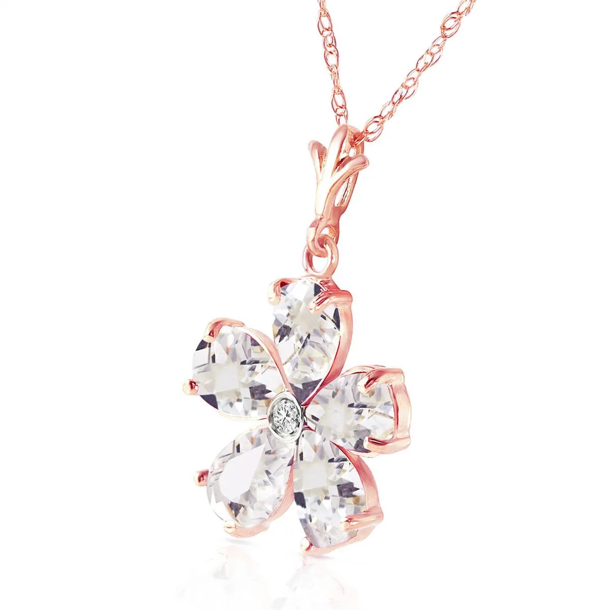 14K Solid Rose Gold Natural Rose Topaz & Diamond Necklace