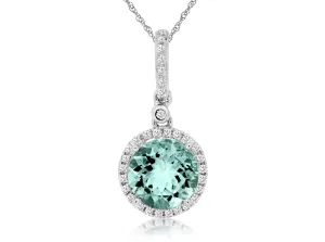 14K White Gold Aquamarine and Diamond Necklace