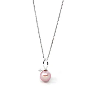 14k White Gold Culture Pink Pearl & Diamond Pendant Necklace