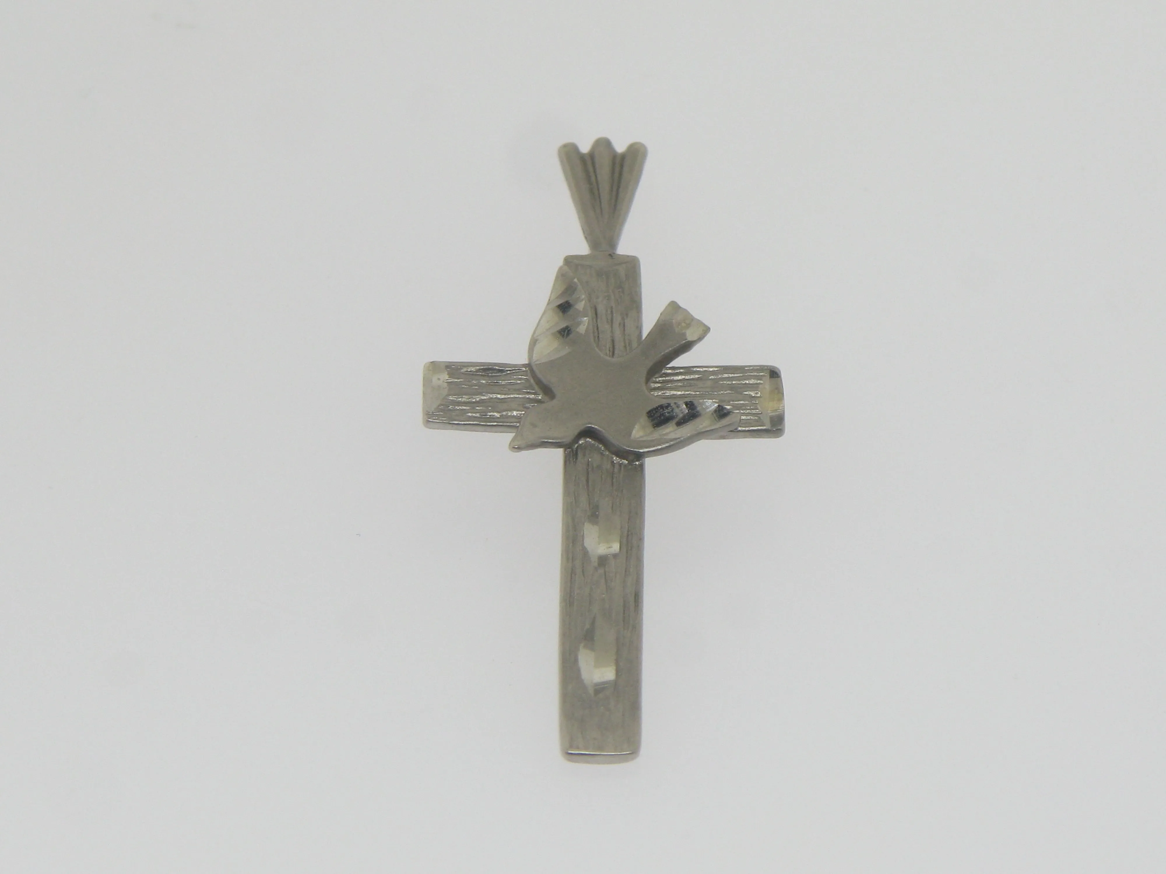 14K White Gold Diamond Cut Cross with Dove