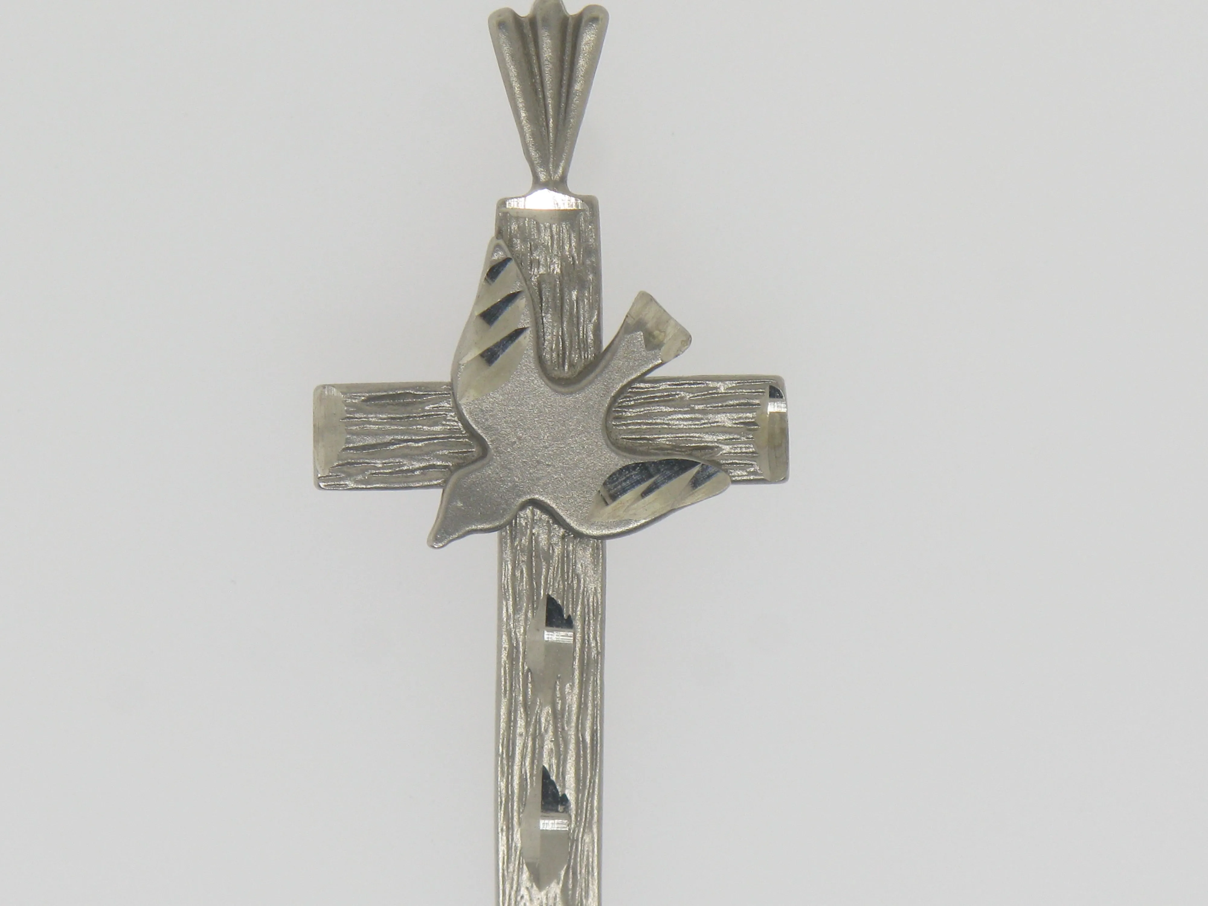 14K White Gold Diamond Cut Cross with Dove