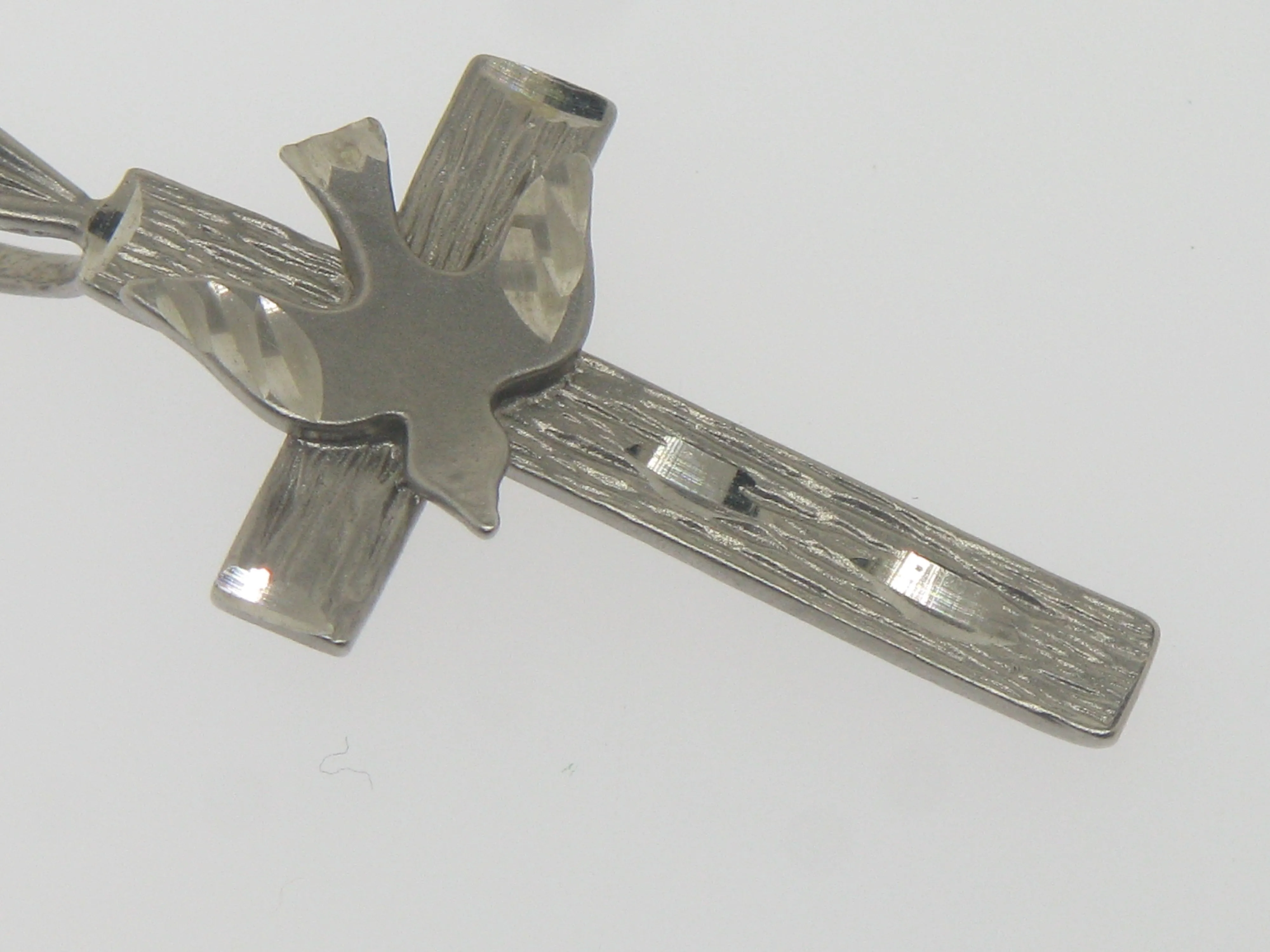 14K White Gold Diamond Cut Cross with Dove