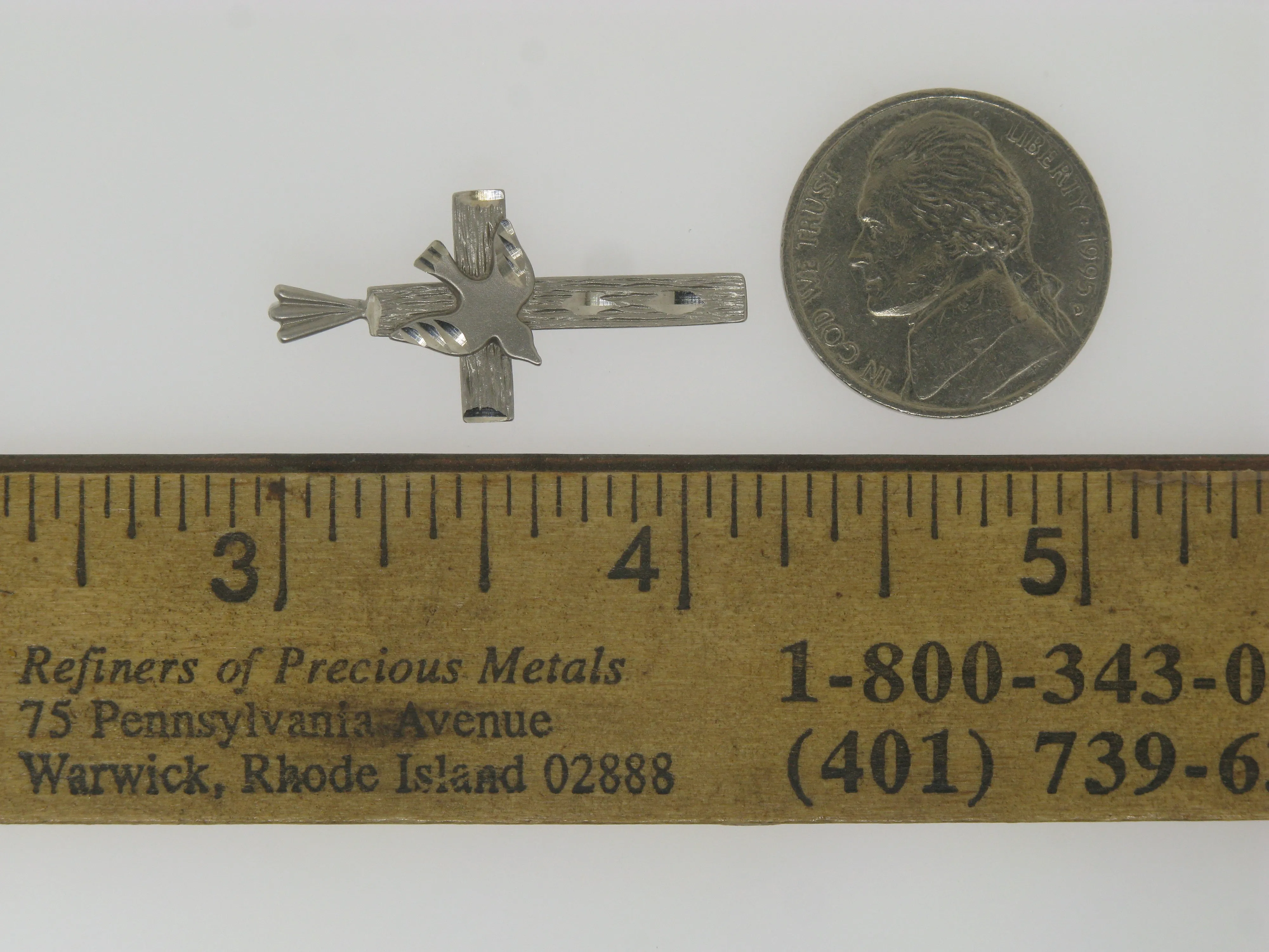 14K White Gold Diamond Cut Cross with Dove