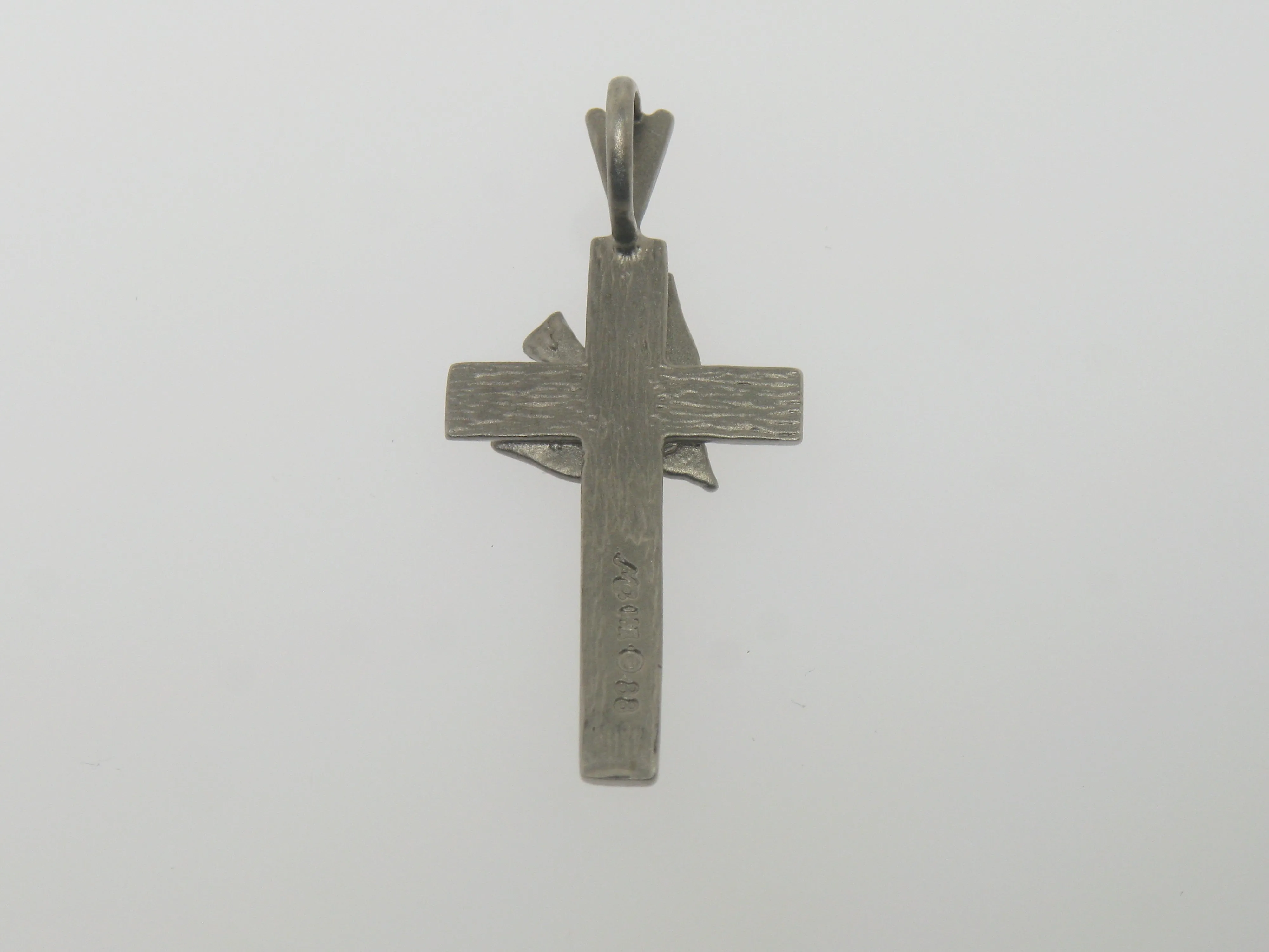 14K White Gold Diamond Cut Cross with Dove