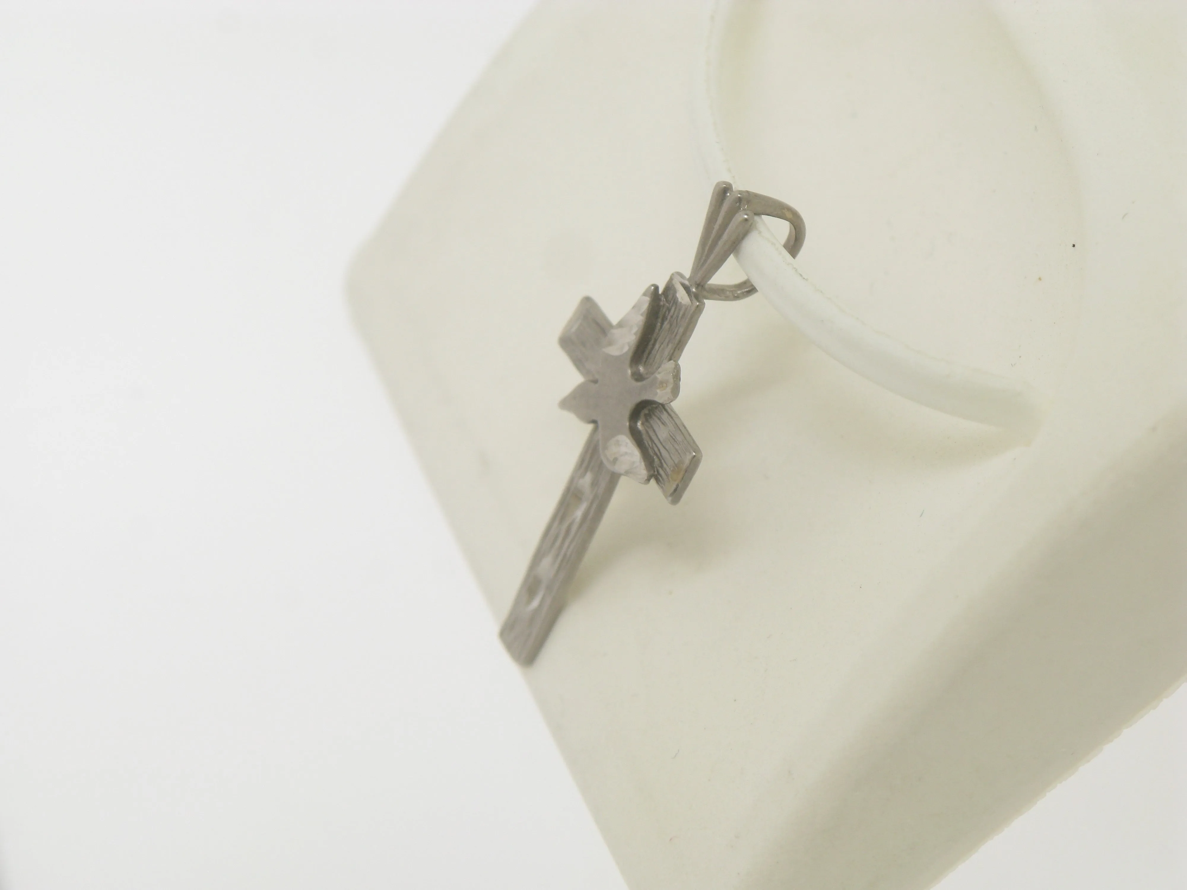 14K White Gold Diamond Cut Cross with Dove