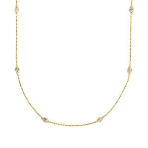 14K Yellow Gold and White Topaz Bezel Chain